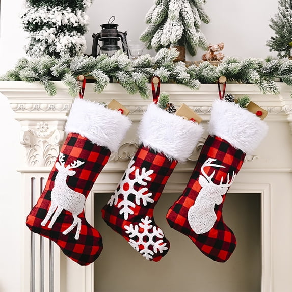 Honeplcked Christmas Stockings, Black and Red Plaid Christmas Stockings Christmas Gifts for Family Kids, Christmas Decorations for Mantels, Fireplace, Christmas Tree Ornaments on Clearance