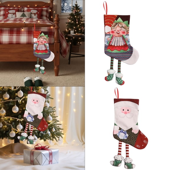 Honeplcked Christmas Stockings Three-dimensional Legs Old Man Doll Decorative Socks Christmas Gifts Bags for Family Kids Christmas Tree Decorations Oranments on Clearance