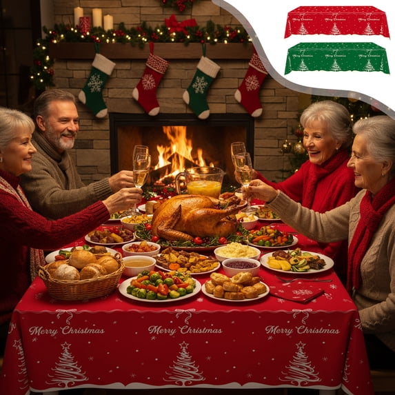 Honeplcked Christmas Tablecloth Rectangular Red Waterproof Christmas Table Cloth Washable Seasonal Table Cover Winter Farmhouse Table Decorations for Dining/Parties/Holiday on Clearance