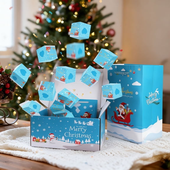 Honeplcked Exploding Money Gift Box Christmas Surprise Gift Box Explosion for Money, Unique Xmas Folding Bouncing Gift Explosion Box for Xmas Birthday Anniversary Valentine (16 Bounces, Blue)