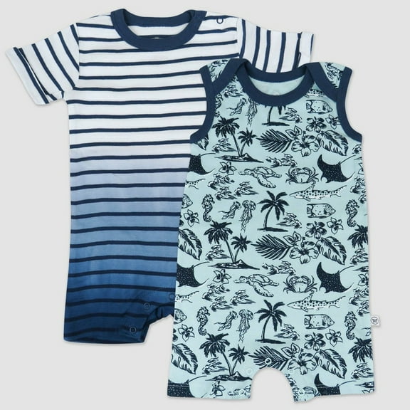 Honest Baby 2 Pack Romper Sets For Infant Baby Boys - Tiki Scenic, 0-3M