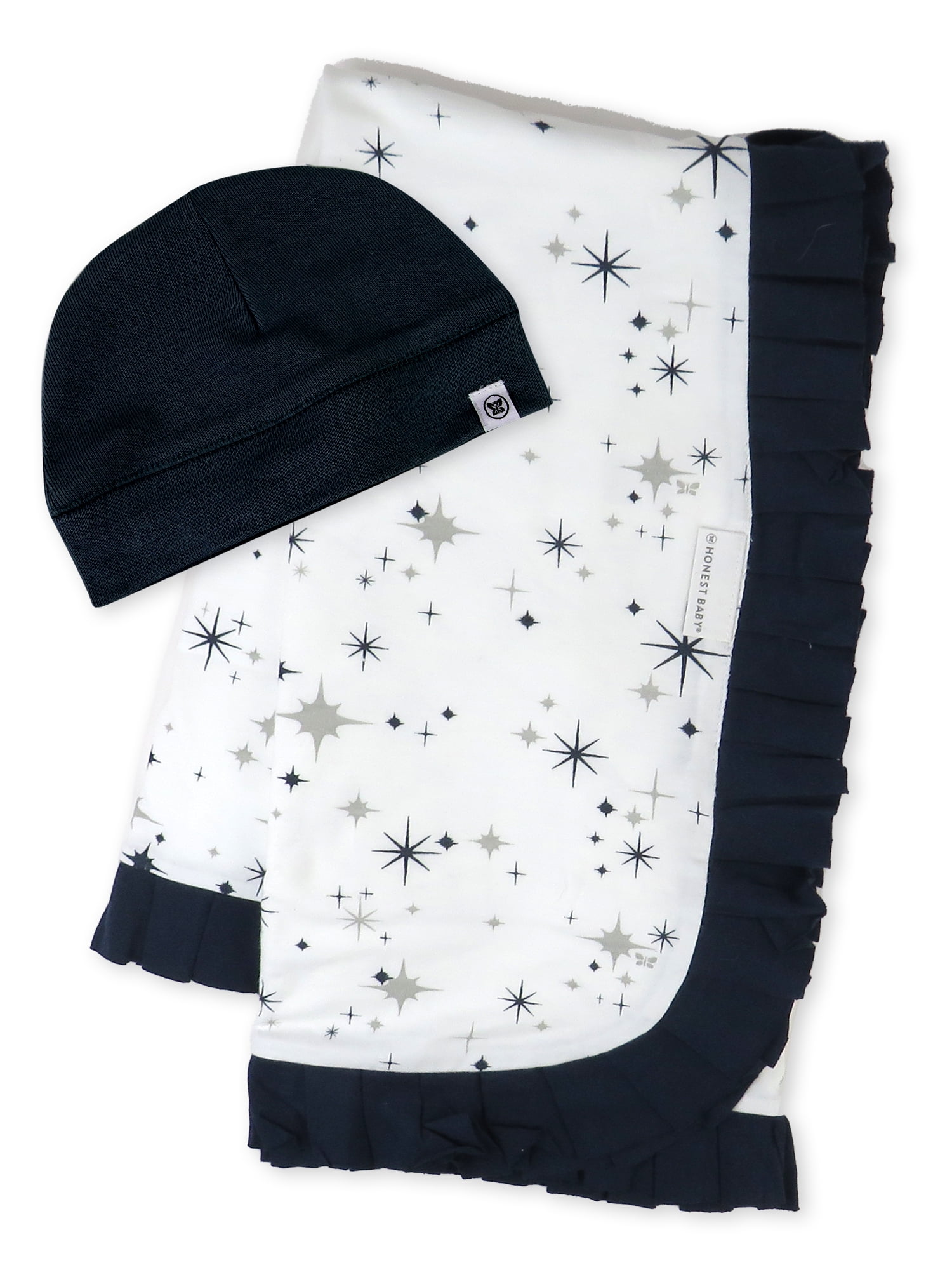 Honest Baby Clothing Organic Cotton Boy/Girl 2-Piece Stroller Blanket and Beanie Hat Gift Set, Navy