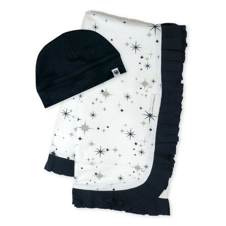 Honest Baby Clothing Organic Cotton Boy/Girl 2-Piece Stroller Blanket and Beanie Hat Gift Set, Navy
