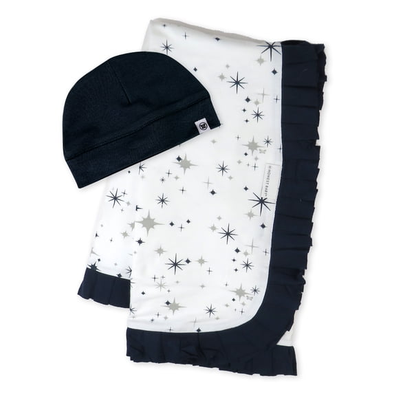Honest Baby Clothing Organic Cotton Boy/Girl 2-Piece Stroller Blanket and Beanie Hat Gift Set, Navy