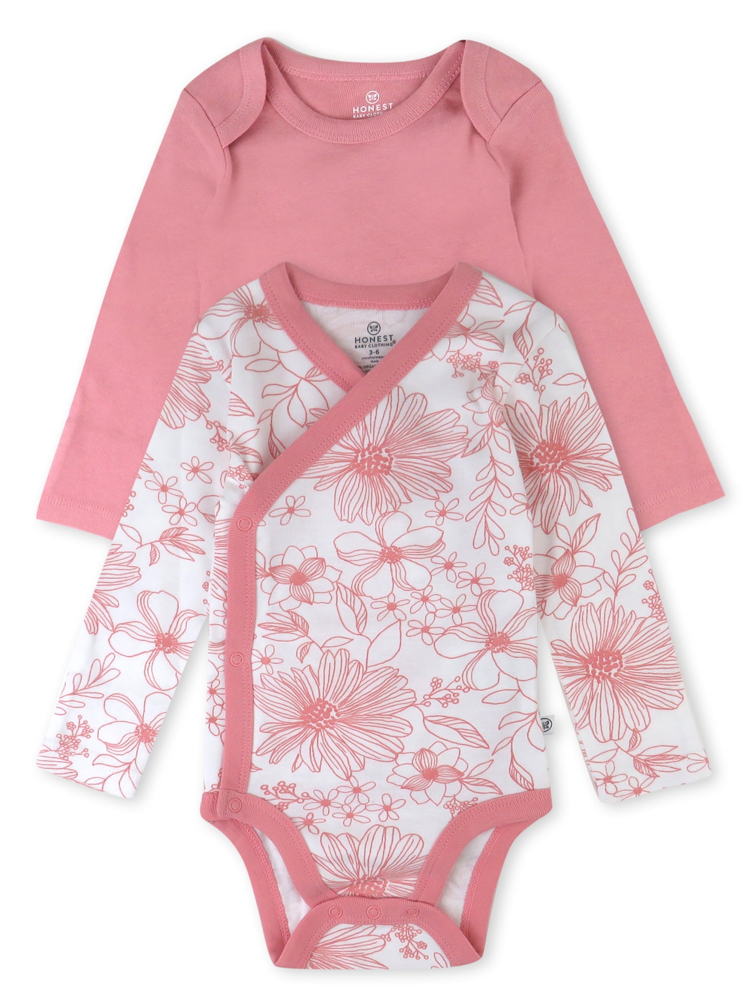 Honest Baby Clothing Baby Boy or Girl Gender Neutral Organic Cotton Long Sleeve Bodysuit and Side Snap Long Sleeve Bodysuit, 2 Piece (Preemie-9 Months)
