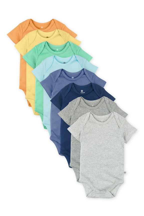 Baby Boy or Girl Gender Neutral Organic Cotton Short Sleeve Bodysuits, 8 Pack (Newborn-24 Months)
