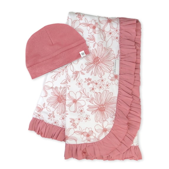 Honest Baby Clothing Organic Cotton Boy/Girl 2-Piece Stroller Blanket and Beanie Hat Gift Set, Pink