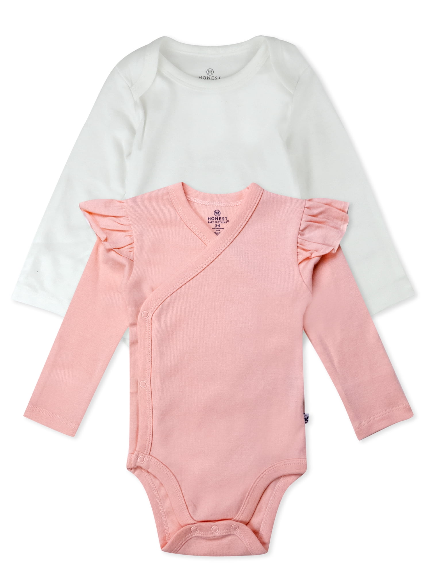 Honest Baby Clothing Organic Cotton Boy/Girl Long Sleeve and Ruffle Shoulder Side-Snap Bodysuit Set, Preemie to 18M