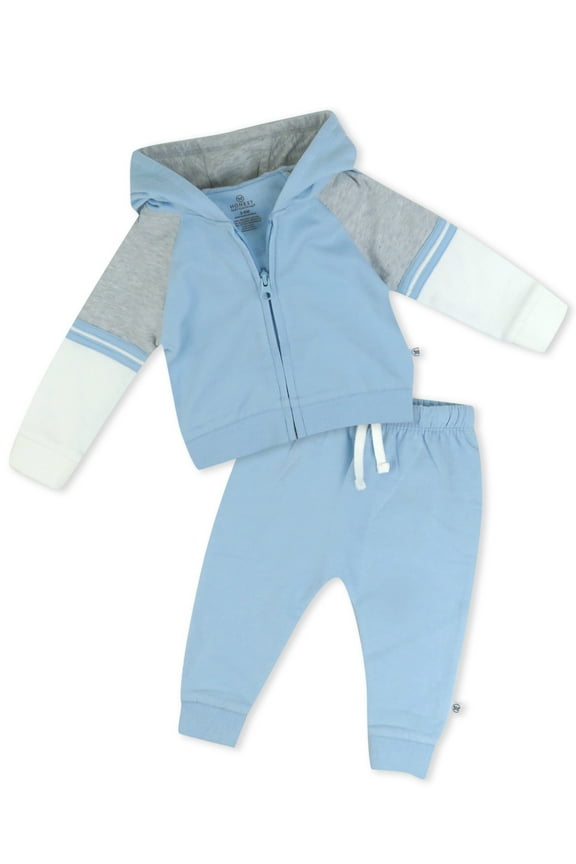 Organic Cotton Boy or Girl 2 Piece Zip Front Hoodie and Sweatpant Set, Newborn to 24 Months