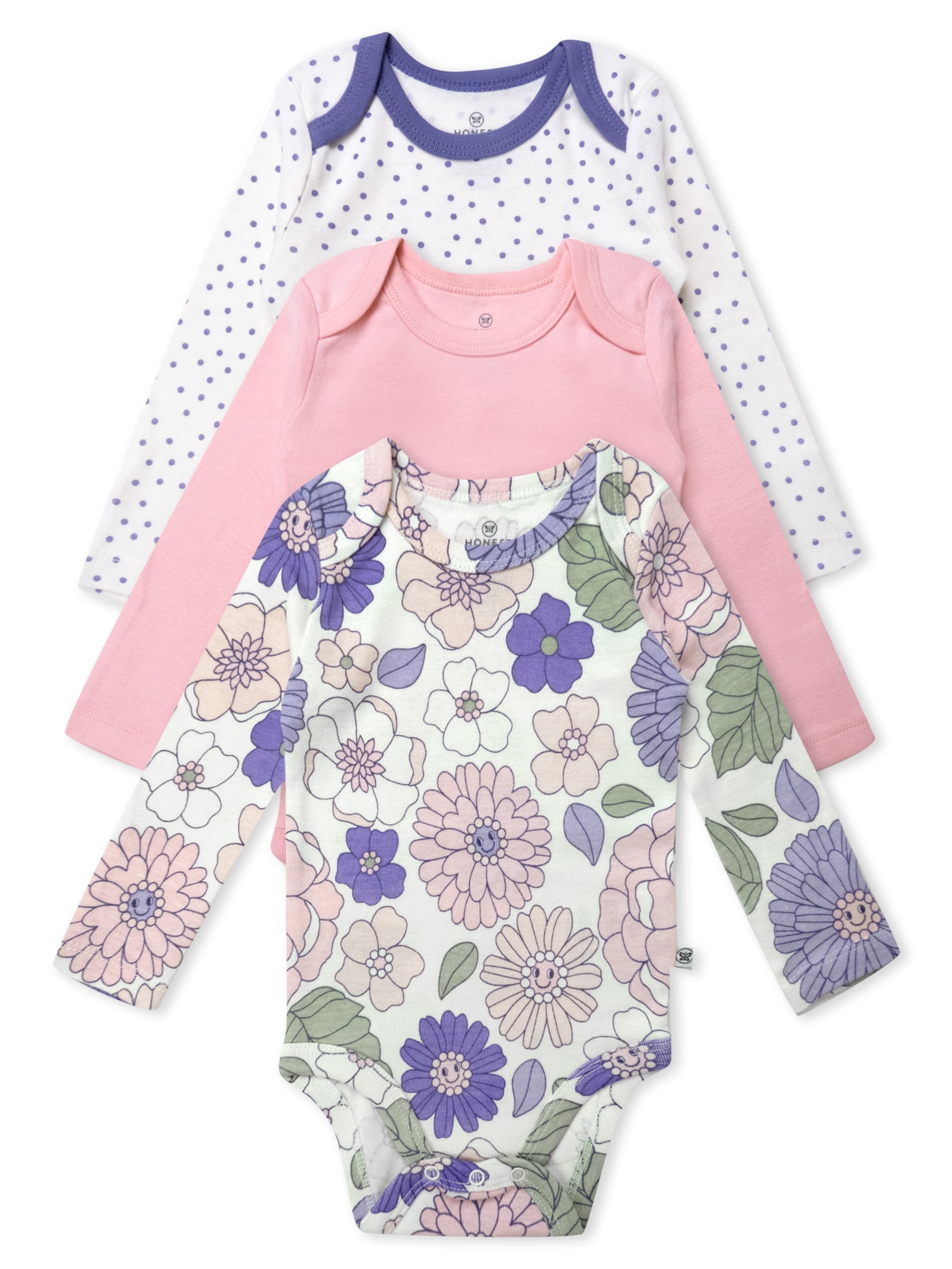 Honest Baby Clothing Organic Cotton Boy or Girl Long Sleeve Bodysuit Set, Newborn to 24 Months