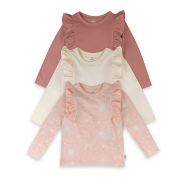 Honest Baby Clothing Organic Cotton Girl Long-Sleeve Ruffle Shirts, 3M to 24M, 3-Pack
