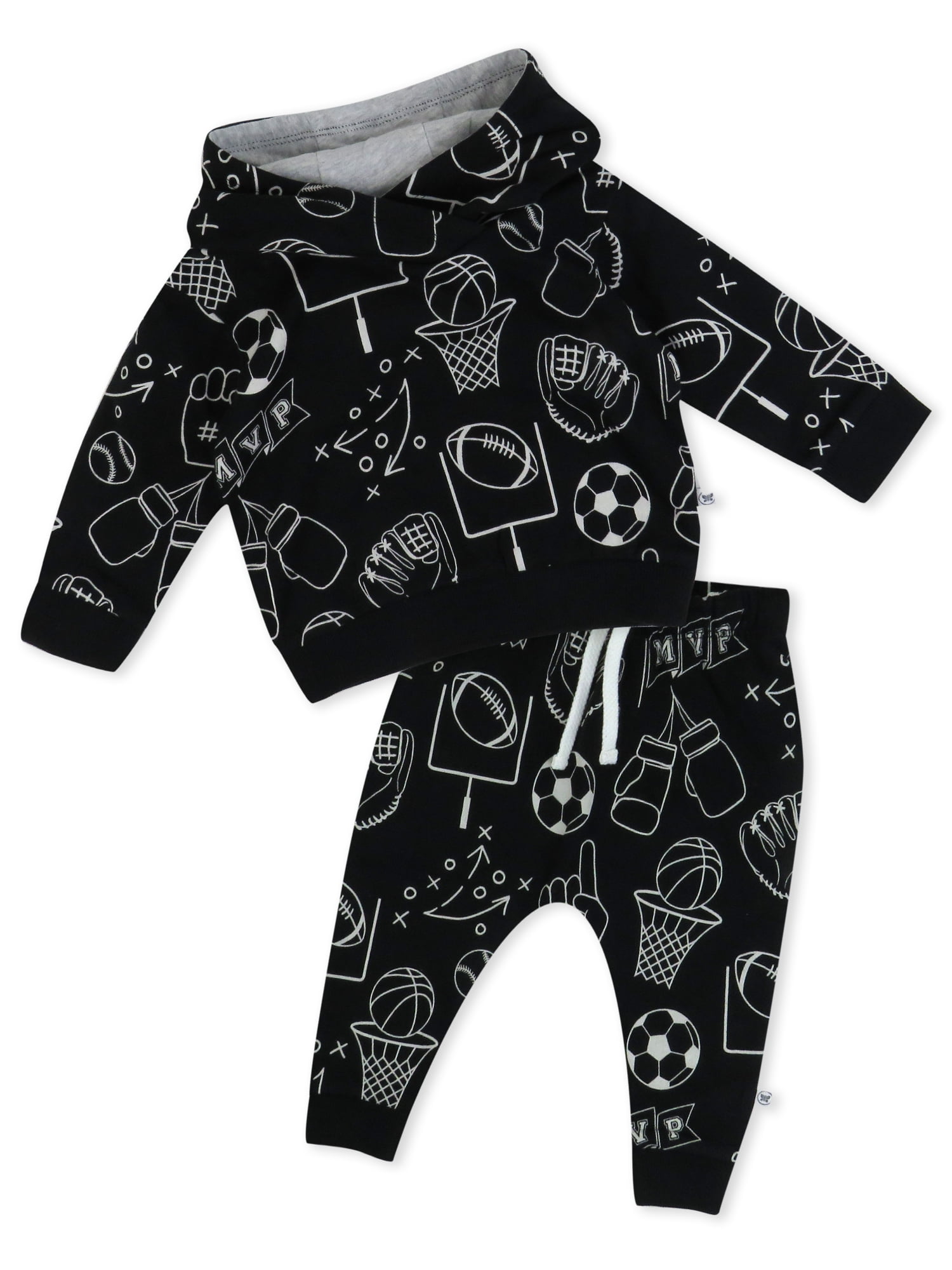 Honest Baby Cothing Organic Cotton Boy or Girl 2 Piece Pop Over Hoodie and Sweatpant Set, Newborn to 24 Months