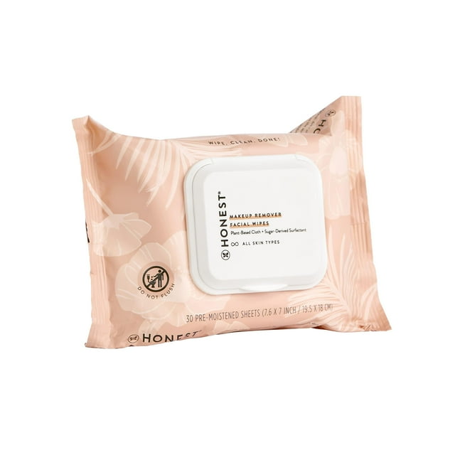 Honest Beauty Makeup Remover Facial Wipes | EWG Verified, Plant-Based, Hypoallergenic | 30 Count C3