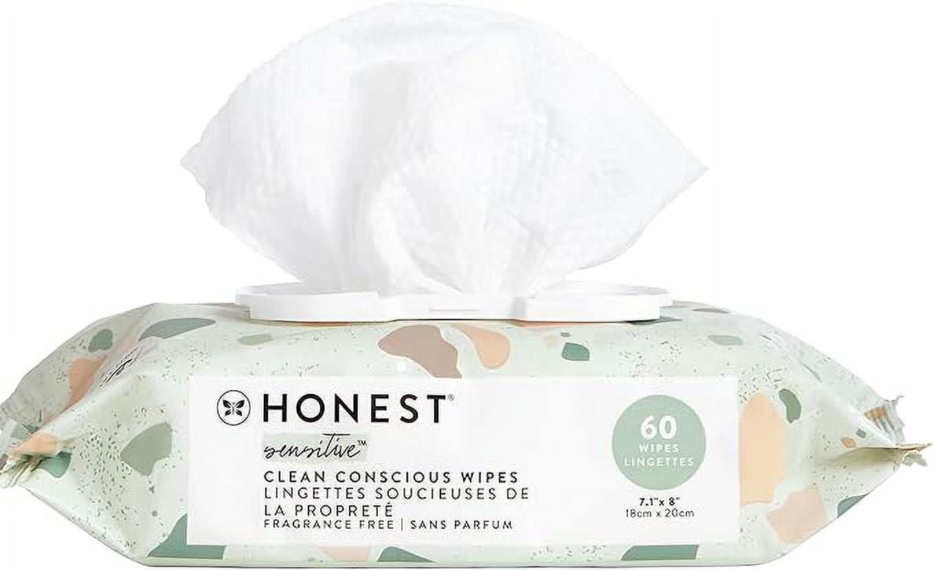 The Honest Company Clean Conscious Unscented Wipes | Over 99% Water, Compostable, Plant-Based, Baby Wipes | Hypoallergenic for Sensitive Skin, EWG Verified | Geo Mood, 60 Count