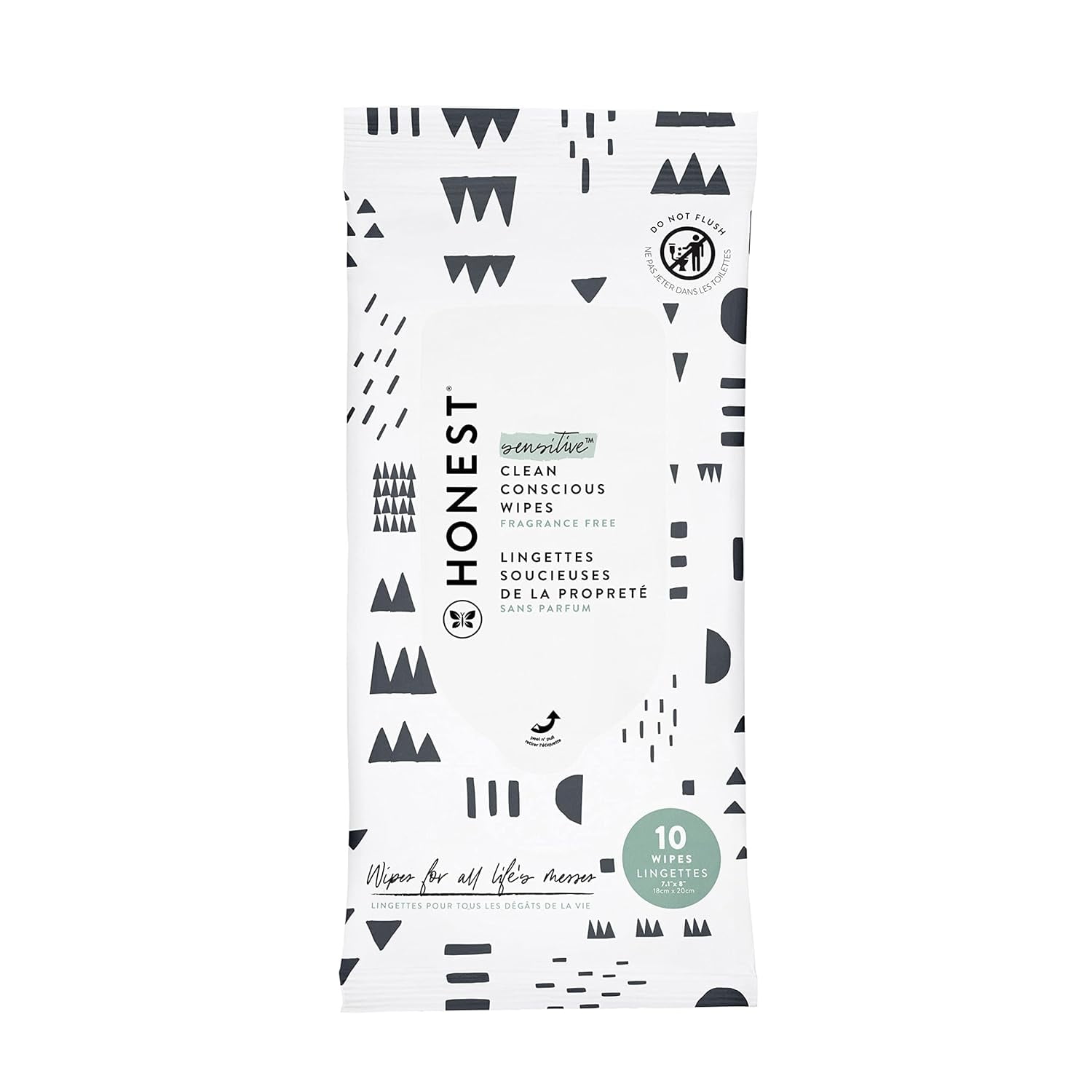 The Honest Company Clean Conscious Unscented Wipes Travel Size Over 99% Water, Compostable, Plant-Based, Baby Wipes | Hypoallergenic for Sensitive Skin, Pattern Play, 10 each , 5 packs 50 total count