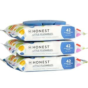 The Honest Company Plant-Based Toddler Flushable Wipes | Designed for Potty Training | 99% Water, Hypoallergenic, EWG Verified, Safe to Flush | Fragrance Free, 126 Count