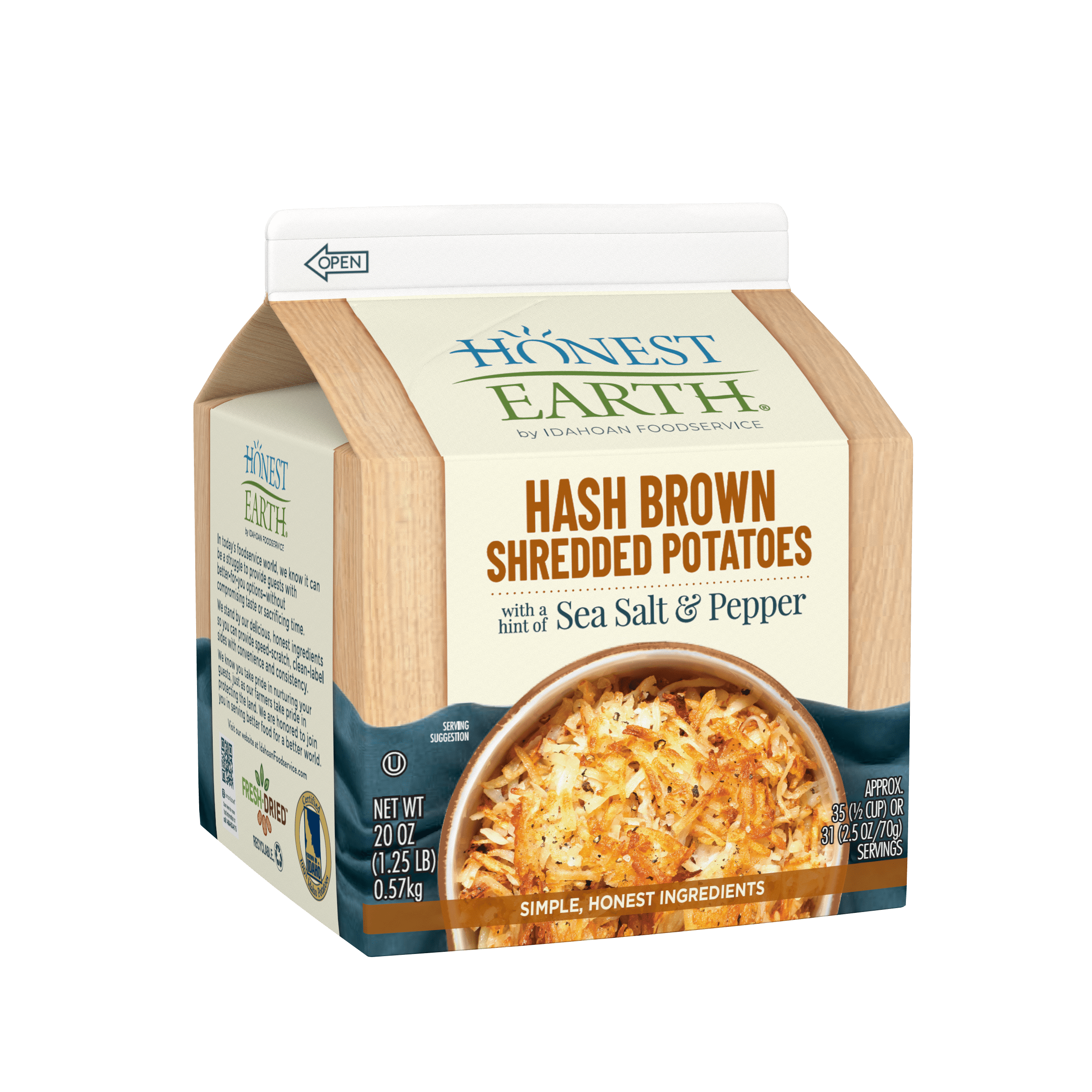 Honest Earth® Hash Brown Shredded Potatoes with a Hint of Sea Salt & Pepper, 1.25 lb Carton