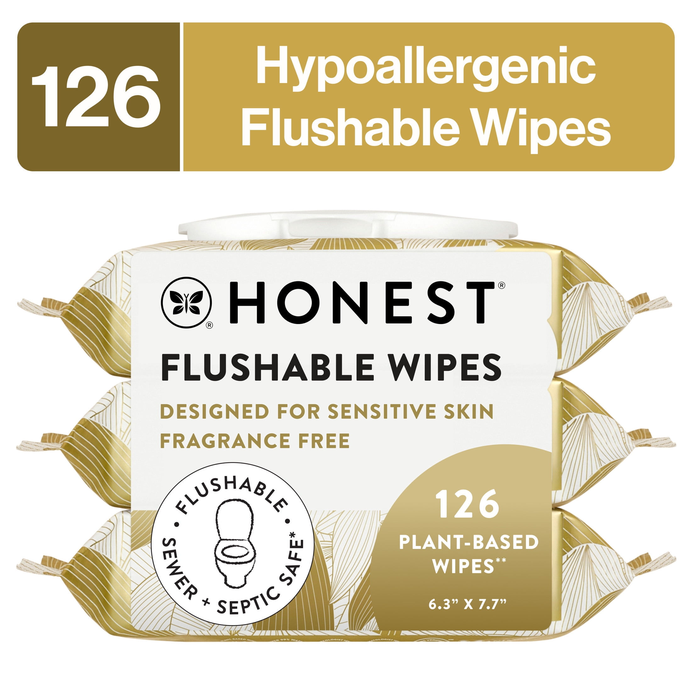 The Honest Company Flushable Wipes, Plant-Based, 126 Count, Gilded Wings