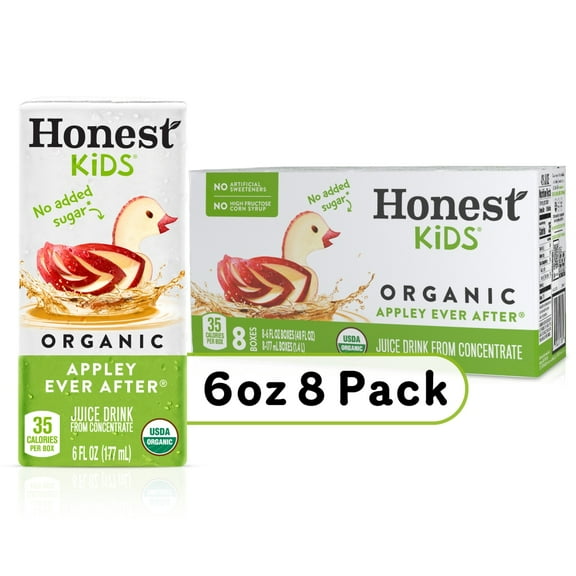 Honest Kids Appley Ever After Organic Apple Fruit Juice, 8 ct, 6 fl oz (Packaging may vary)