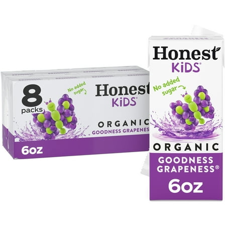 Honest Kids Goodness Grapeness Organic Juice Drink Cartons, 6 fl oz, 8 Pack