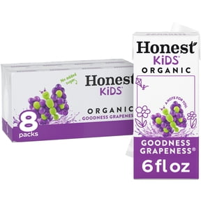 Honest Kids Goodness Grapeness Organic Juice Drink Cartons, 6 fl oz, 8 Pack