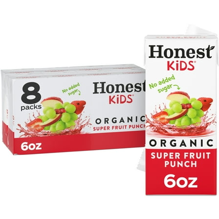 Honest Kids Organic Super Fruit Punch Juice, 6 fl oz, 8 Juice Boxes