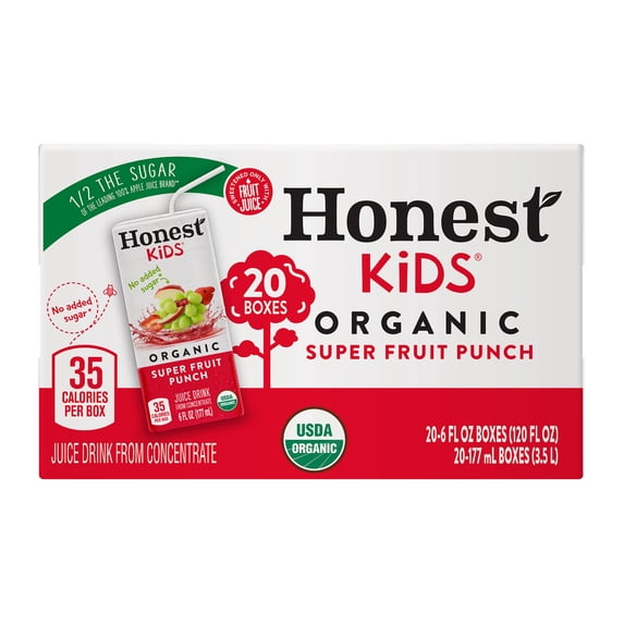 Honest Kids Super Fruit Punch Organic Juice Drink Cartons, 6 fl oz, 20 Pack