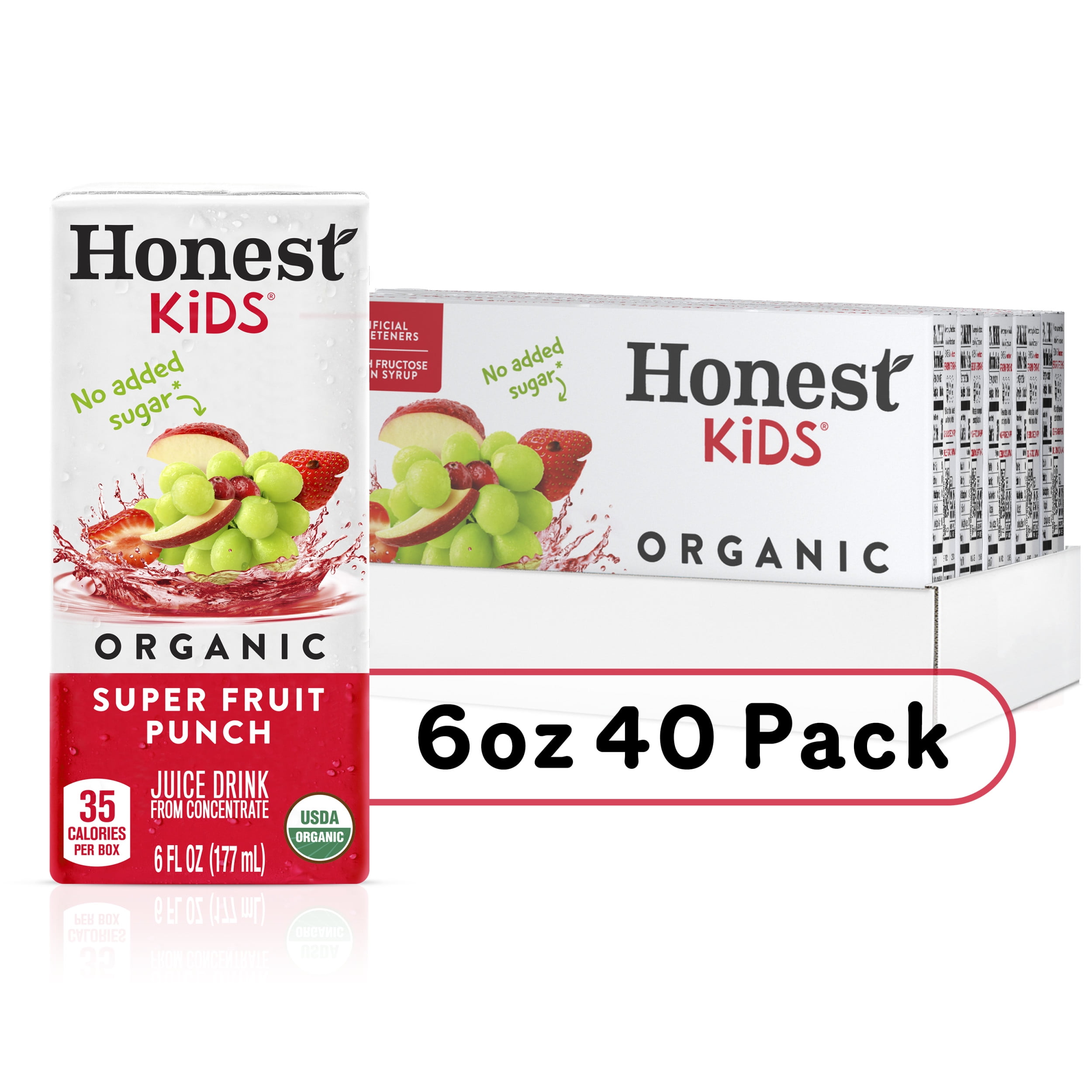 (5 pack) Honest Kids Organic Super Fruit Punch Juice, 6 fl oz, 8 Juice Boxes