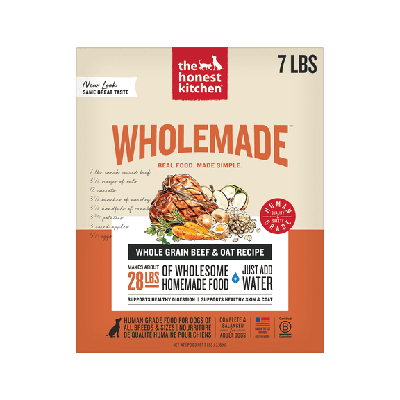 The Honest Kitchen Human Grade Wholemade Dehydrated Dog Food Whole Grain Beef & Oat, 7 lb (Makes 28 lbs)