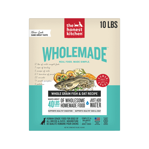 The Honest Kitchen Human Grade Wholemade Dehydrated Dog Food Whole Grain Fish & Oats, 10 lb (Makes 40 lbs)