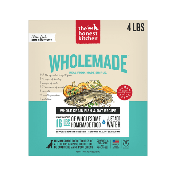 The Honest Kitchen Human Grade Wholemade™Dehydrated Dog Food Whole Grain Fish & Oats, 4 lb (Makes 16 lbs)