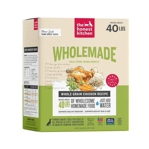 The Honest Kitchen Wholemade Whole Grain Chicken Recipe, Human Grade Dehydrated Dog Food, Just Add Water, Supports Digestion, Skin & Coat, Topper for Dry or Wet Dog Food, 10 lb Box Makes 40 lbs