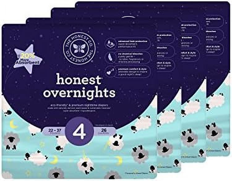 Honest Overnight Baby Diapers, Sleepy Sheep, Size 4, 104 Count