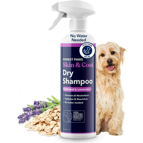 Honest Paws Dog Dry Shampoo, Waterless Shampoo, 16 oz Oatmeal & Lavender