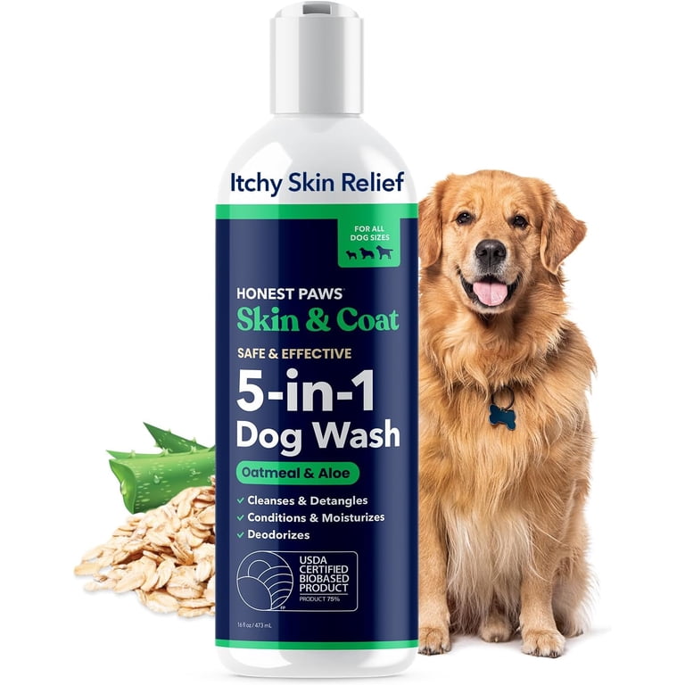 Honest Paws Dog Shampoo Plus Conditioner, 5-in-1 Dog Wash, 16 oz