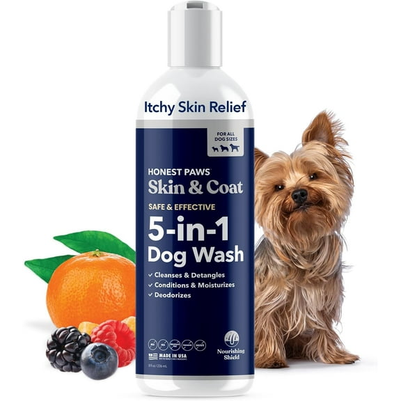 Honest Paws Dog Shampoo Plus Conditioner, 5-in-1 Dog Wash, 8 oz Mandarin & Berry