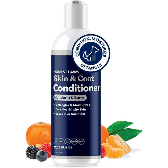 Honest Paws Dog Skin & Coat Conditioner, 8 oz Mango & Berry