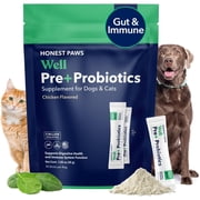 Honest Paws Well Pre+ Probiotics Supplement Powders for Dogs, Chicken Flavor, 30 Count Pouch