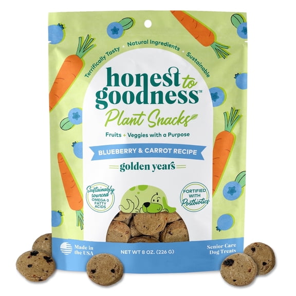 Honest To Goodness Plant Snacks Blueberry & Carrot Golden Years Crunchy Dog Treats 8 oz