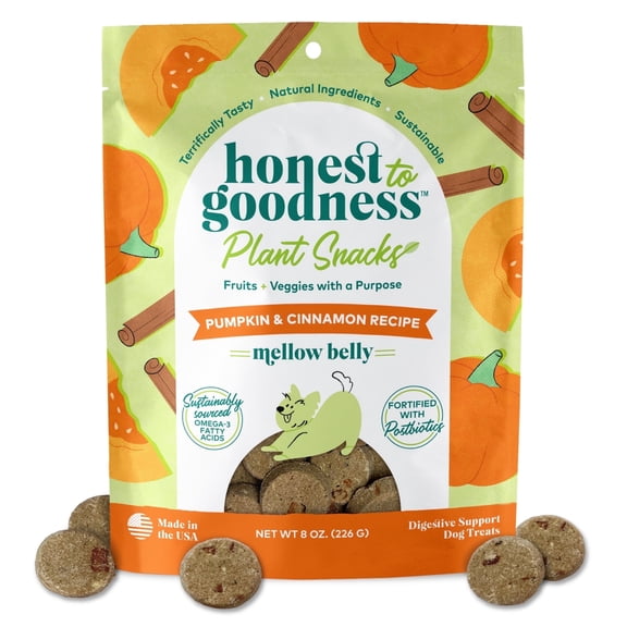 Honest To Goodness Plant Snacks Pumpkin & Cinnamon Mellow Belly Crunchy Dog Treats 8 oz