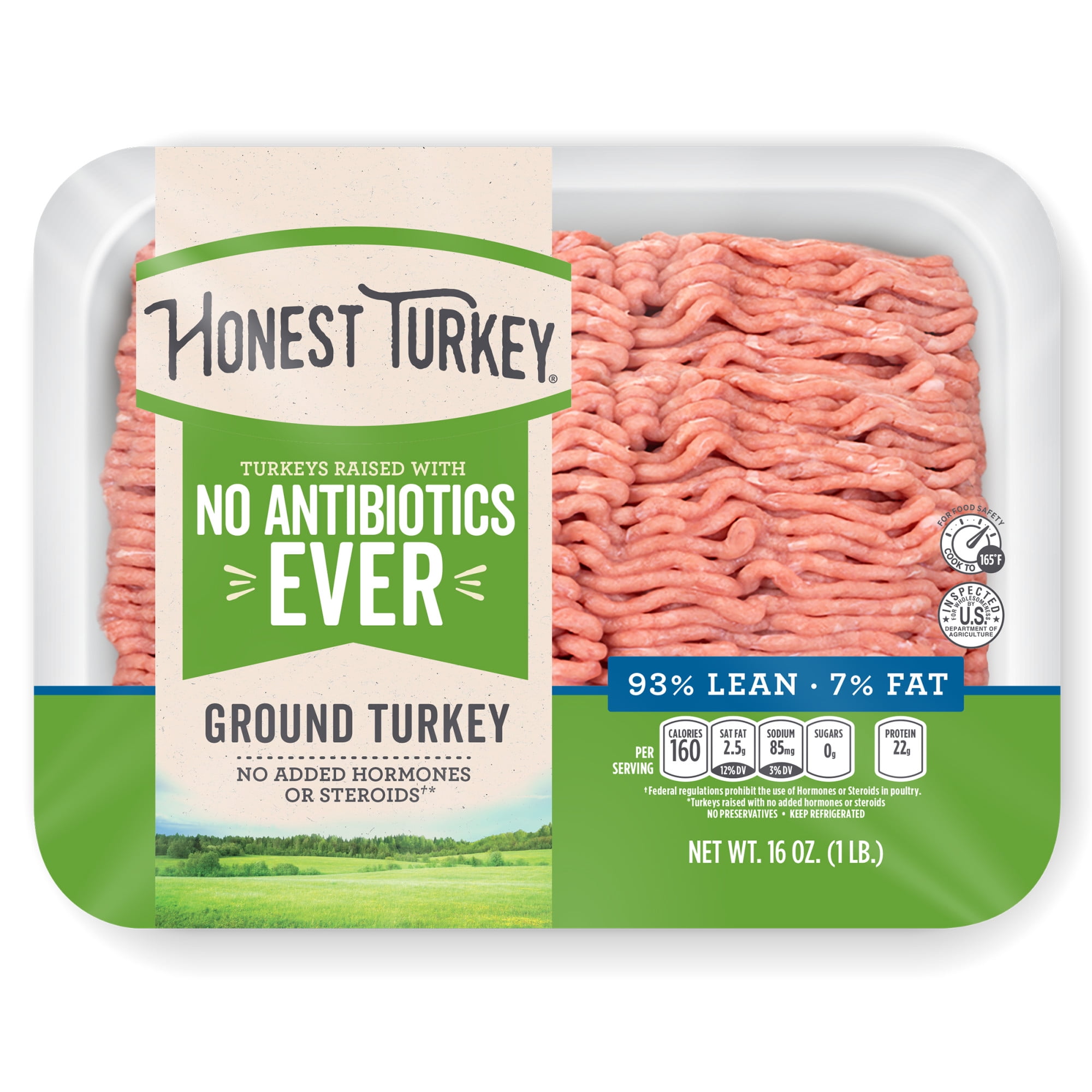 Honest Turkey 93% Lean / 7% Fat Ground Turkey Tray, Antibiotic-Free, Fresh, 1 lb.