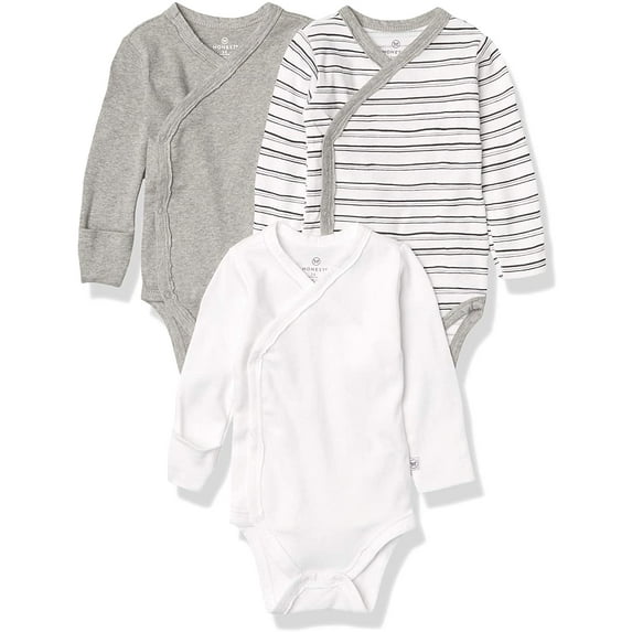 HonestBaby Baby 3-Pack Organic Cotton Long Sleeve Side-snap Kimono Bodysuits Newborn Sketchy Stripe