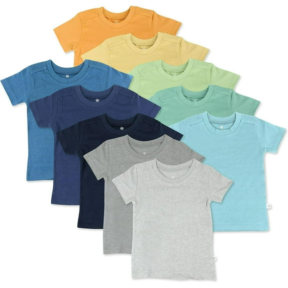 HonestBaby Multipack Short Sleeve T-Shirt Tee 100% Organic Cotton Infant Baby, Toddler, Little Kids Boys, Girls, Unisex 10-pack Rainbow Boy 18 Months