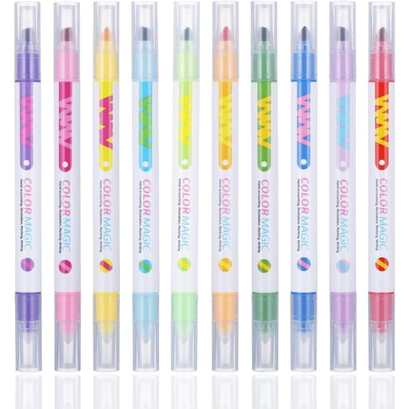 HonestMatter 10Pcs Erasable Highlighters 10 Color Changing Highlighter Pens Double Tip Highlighters No Bleeding Highlighter Markers Smooth Writing Journaling for Planner Canvas Painting Diy Crafts