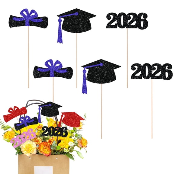 HonestMatter 2026 graduation table decorations, graduation centerpieces, diploma and hat vase decor for high school commencement, Blue, 6PCS