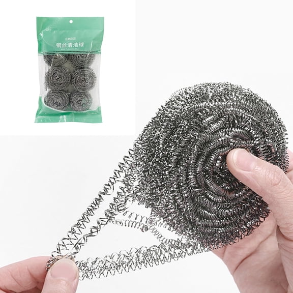 HonestMatter 6 Pack Steel Wool Scrubber Pads, Metal Scrubber for Cast Iron Cookware, Dish Sponge Scouring Pads for Kitchen, Non Rust Cleaning Balls
