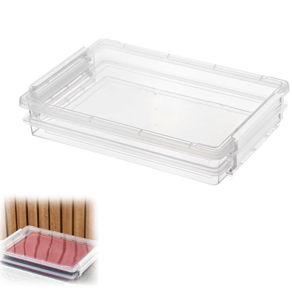 HonestMatter A4 White Plastic Storage Box Set 2 Boxes + 1 Lid 14.4x9.8 Inches Stackable Clear Container with Snap Tight Lid for Large Documents Art Supplies Home Office