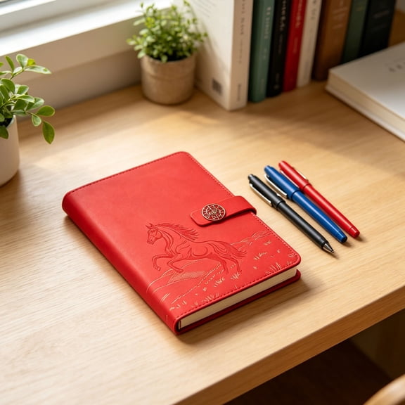 HonestMatter A5 Diary Notebook, Retro Textured Journal Book for Work and Business Writing, Portable College Ruled Notebooks for Meeting Notes and Planning, Red, 1 Pack