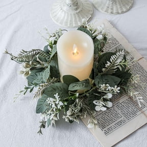 HonestMatter Artificial Greenery Wreaths Farmhouse Candle Rings Mini Boxwood Wreaths Elegant Small Decor for Wedding Tabletop Home Green 10 Inch 1PC
