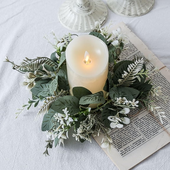 HonestMatter Artificial Greenery Wreaths Farmhouse Candle Rings Mini Boxwood Wreaths Elegant Small Decor for Wedding Tabletop Home Green 10 Inch 1PC